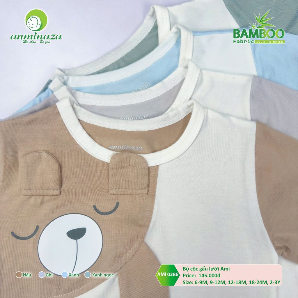 Bộ cộc tay gấu lười Ami Anminaza Vải Sợi Tre Petit Thấm Hút Thoáng Mát - Hàng Chính Hãng  AMI0386