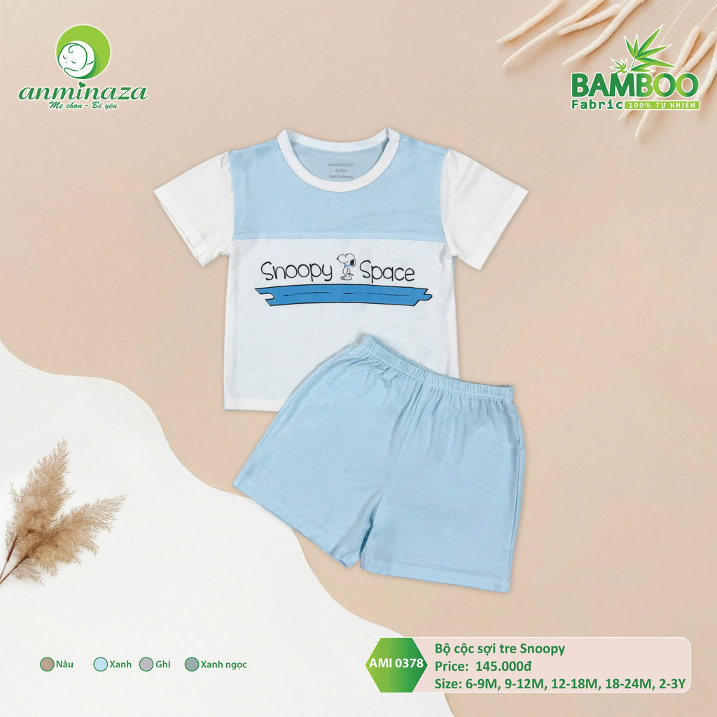 Bộ cộc sợi tre Snoopy Anminaza Vải Sợi Tre Petit Thấm Hút Thoáng Mát - Hàng Chính Hãng AMI0378