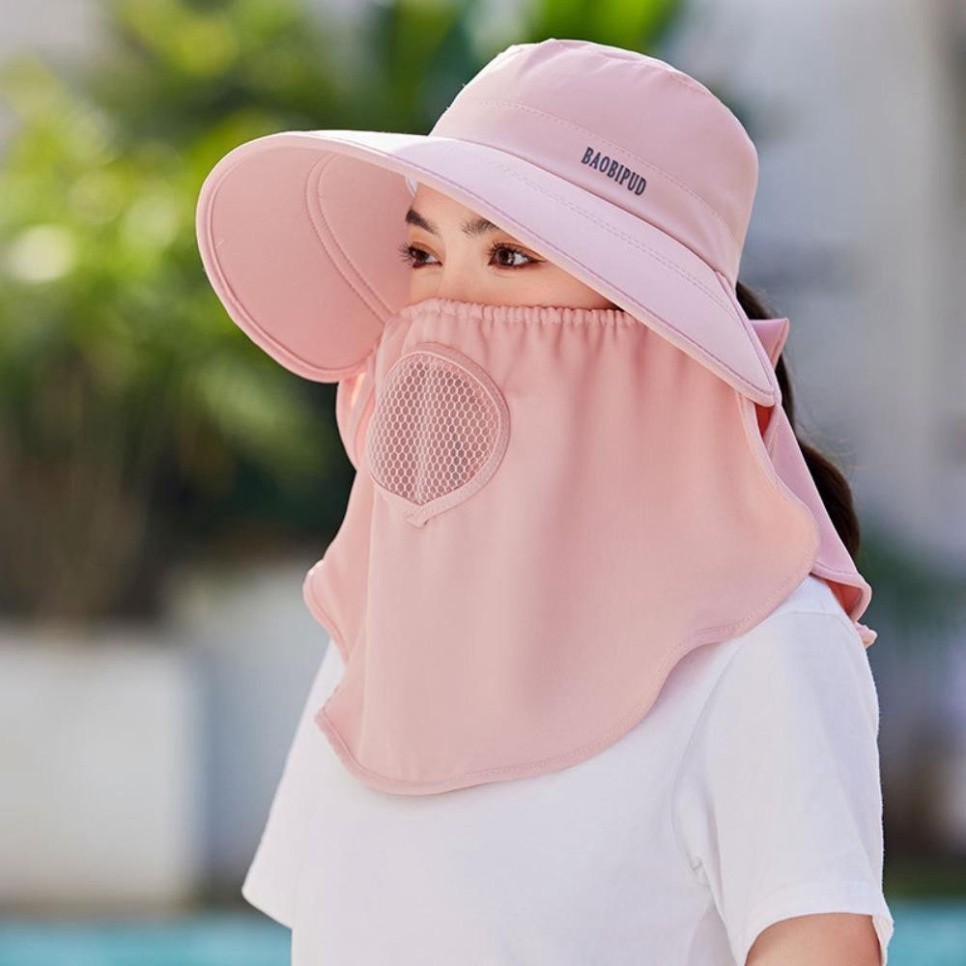 Mũ Chống Nắng 99% Tia UV - Mũ Kèm Khẩu Trang Che Cổ Có Thể Tháo Rời Thoáng Khí tiện dụng