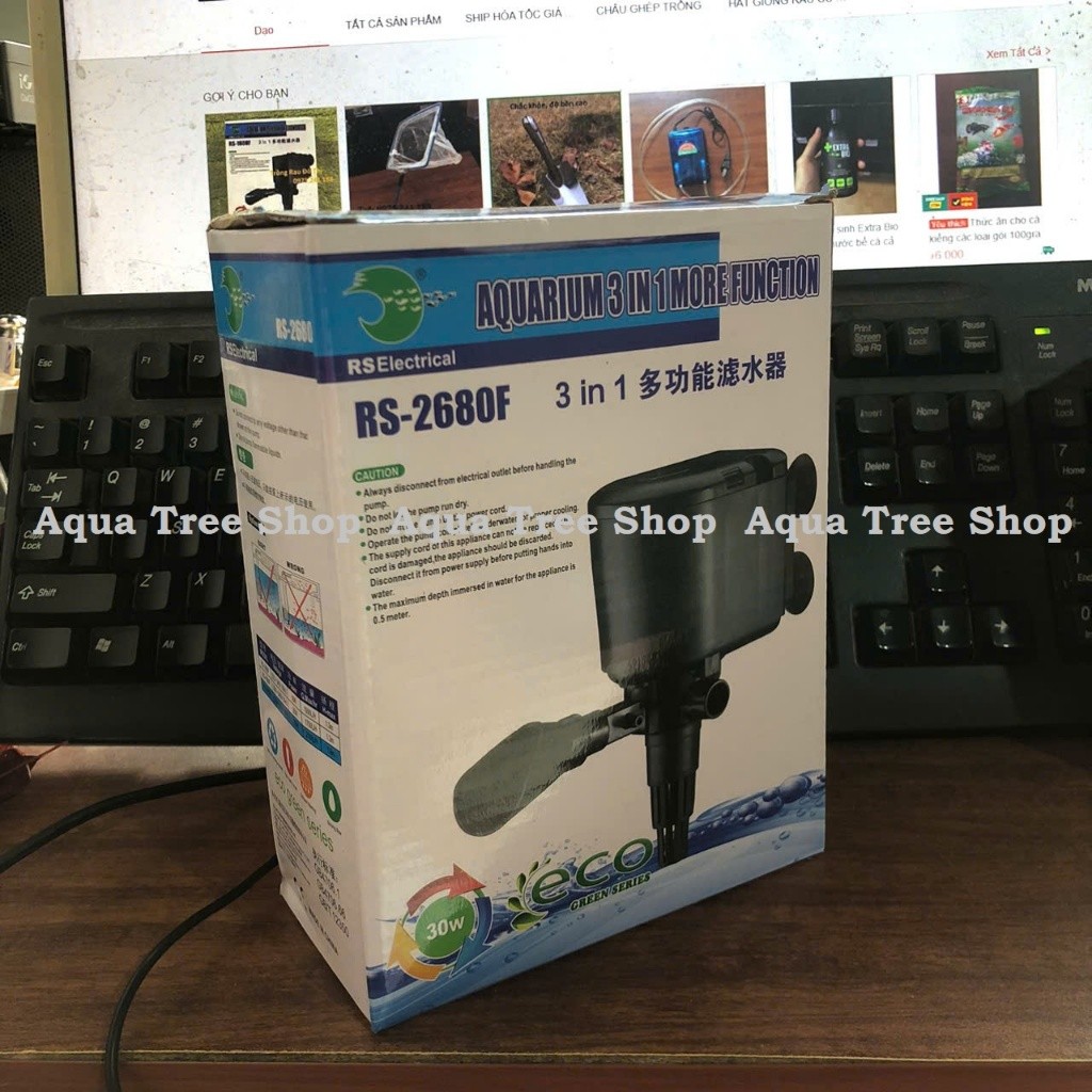 Máy bơm bể cá, hồ cá 3 trong 1 RS 1680F/ 2680F 2 đầu nước ra siêu tiện dụng vừa bơm vừa thổi oxi