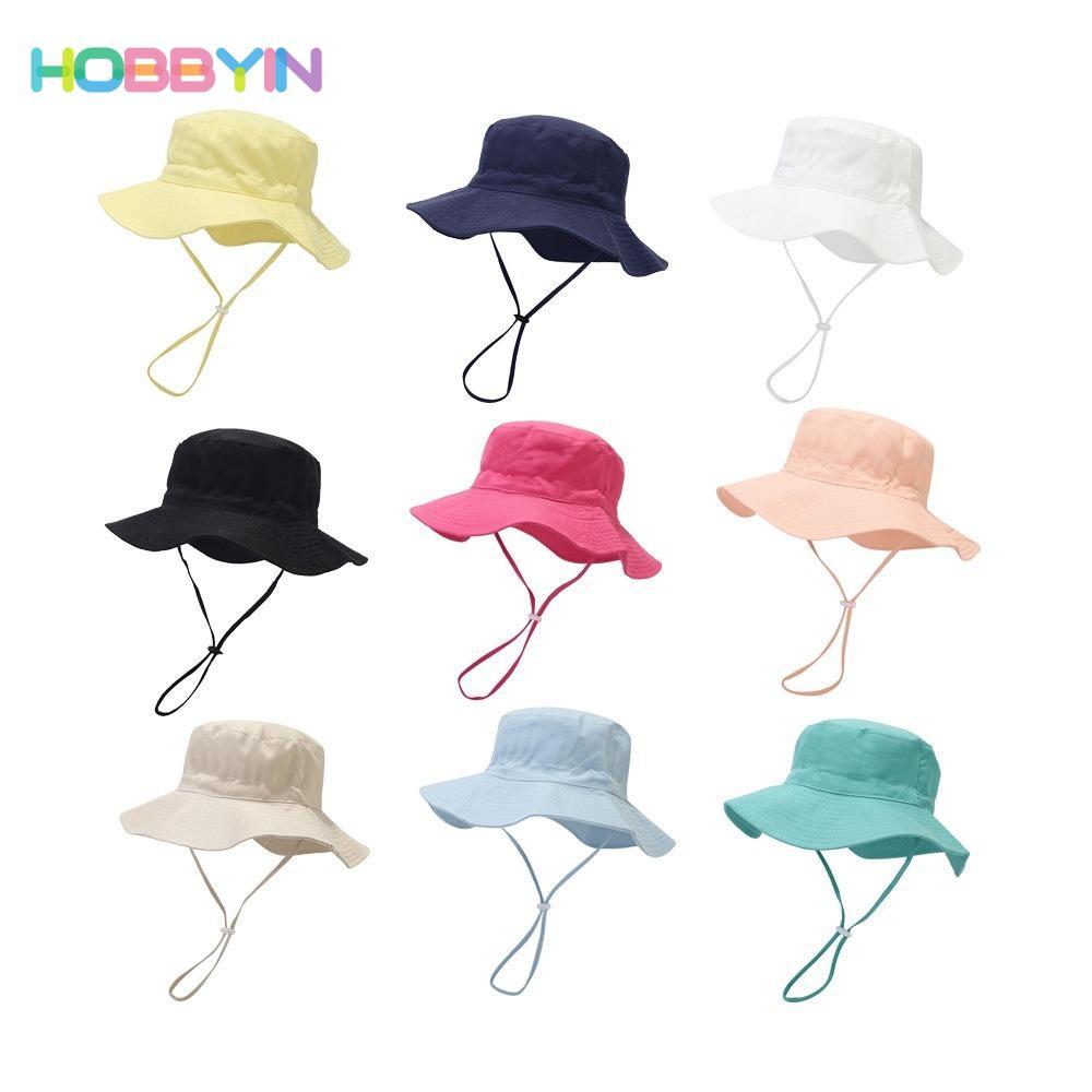 Mũ xô cho trẻ mới biết đi HOBBYIN, Mũ chống nắng vành rộng ngoài trời cho bé, Áo Cotton màu trơn mùa hè cho trẻ em Mũ đi biển bé trai và bé gái