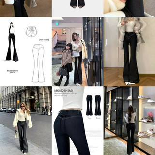 Quần jeans ống loe eo chữ V nữ Cạp cao Chỉ may nổi 2026 Mùa xuân Thiết kế độc đáo