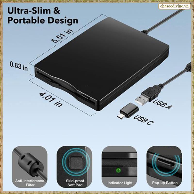 [K O G X] Đầu đọc đĩa mềm 3,5 Inch gắn ngoài USB Type A & C Ổ đĩa mềm Đầu đọc đĩa mềm cho máy tính xách tay