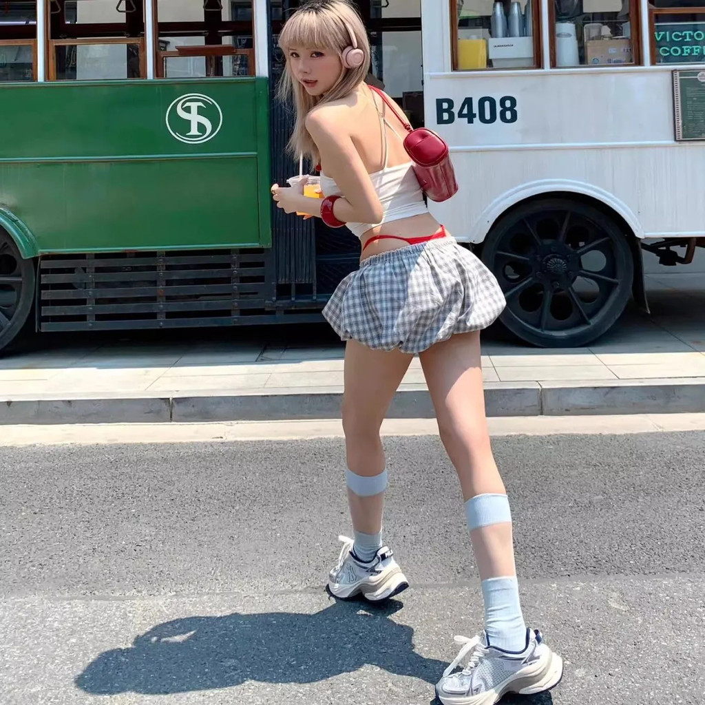 Milyfashion Pure Desire Phong Cách Ba Lê Phong Cách Mới Kẻ Sọc Mây Bud Quần Short Mùa Hè Eo Cao Mỏng Hơn Nhìn Lông Tơ Chữ a Kẻ Sọc Quần Short Thường Ngày Quần Áo Nữ