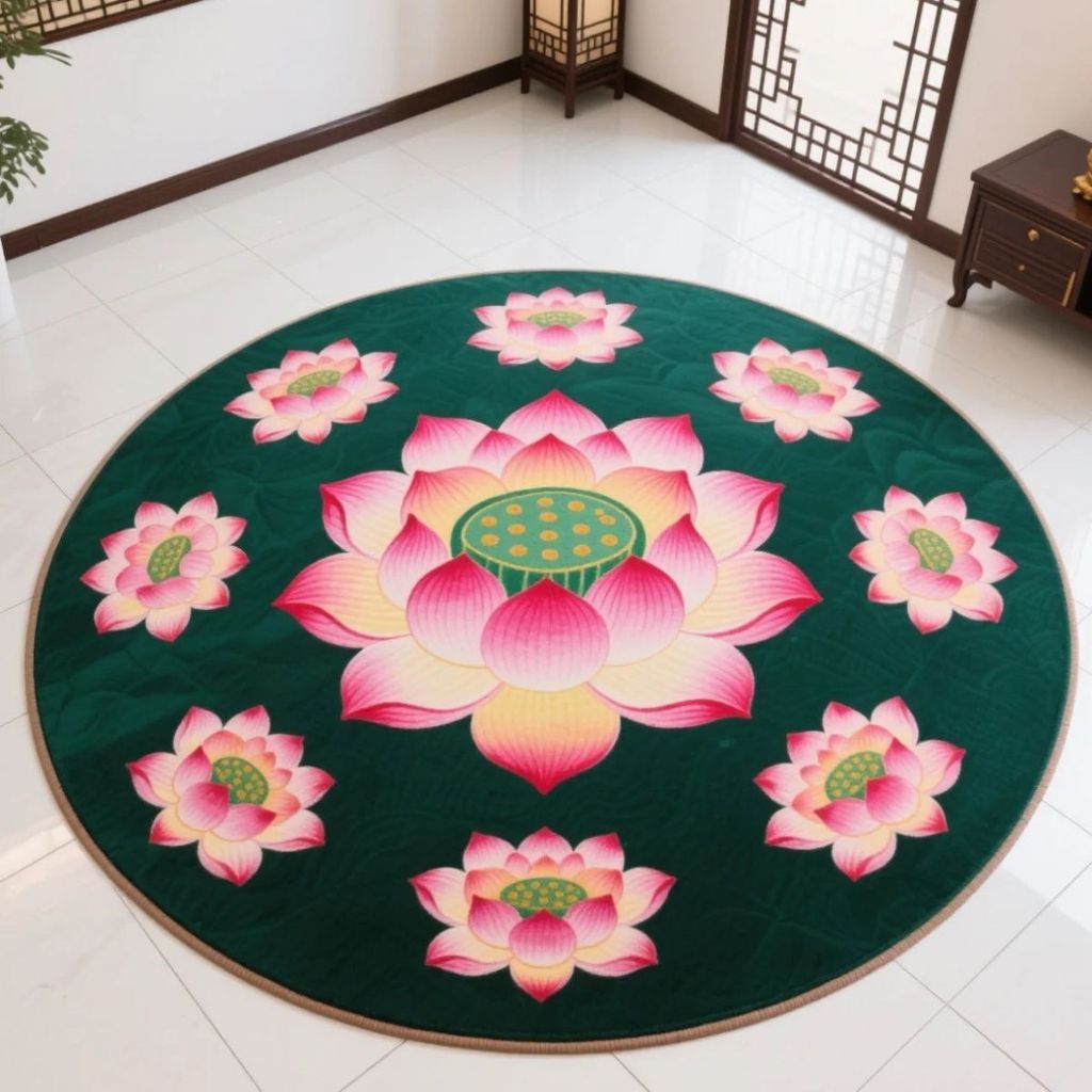 Pha Lê Nhung Thảm Phong Cách Trung Hoa Chín Sen Thiền Thảm Hộ Gia Đình Phật Giáo Đền Chân Thảm Đền Lớn Cung Điện Sen Chăn HTH