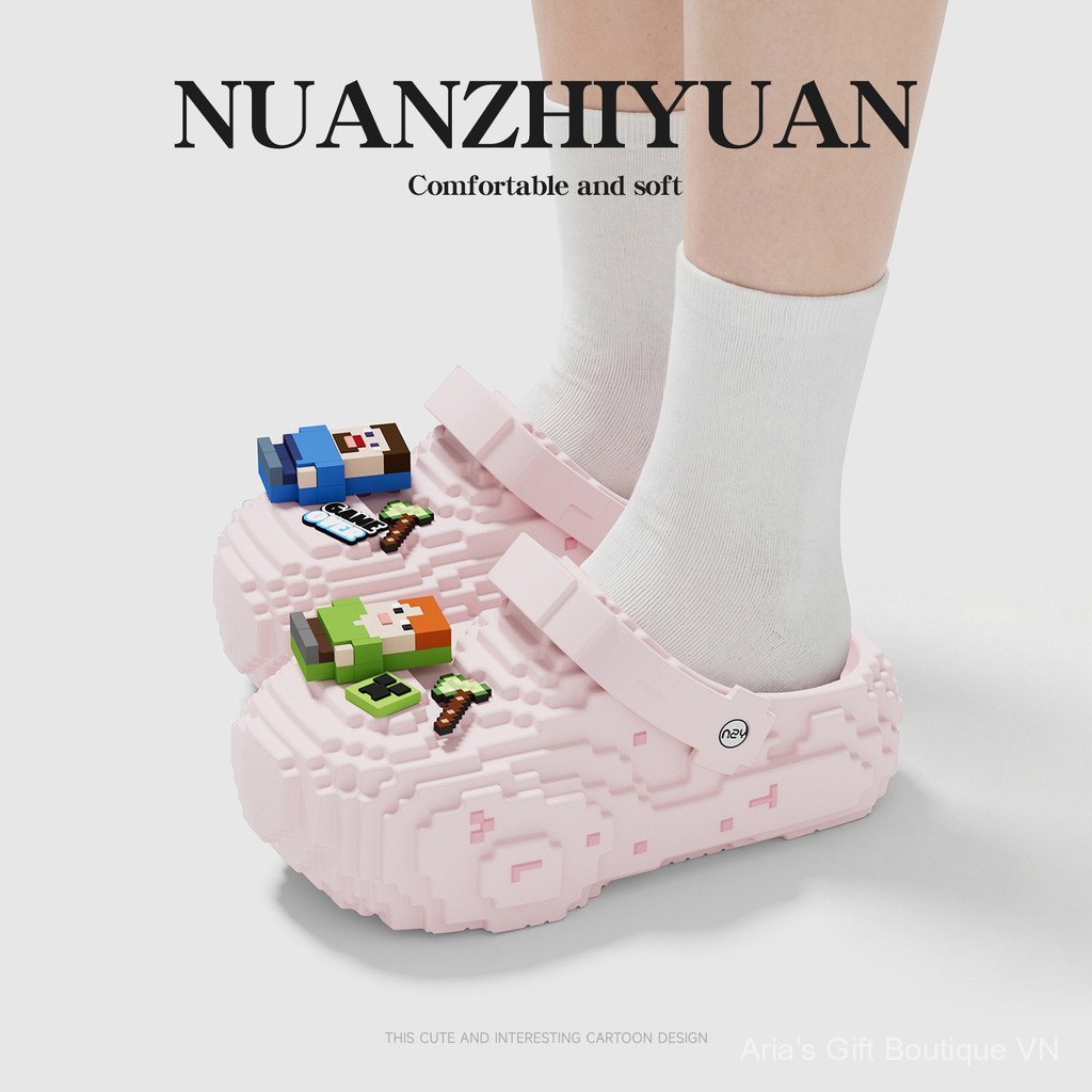[Aria] EVA Khối Xây Dựng Pixel Hoạt Hình Lỗ Giày Sandal Đi Chơi Không Dính Chân Cặp Đôi Kháng Khuẩn Chống Trơn Trượt Dor