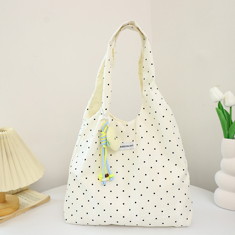 Mùa hè Dung Tích Lớn Chấm Bi Vải Tote Túi Niche Hàng Ngày Đi Lại Nách Đặt Hàng Túi Đeo Vai Nữ Phong Cách Mới Nhẹ Nhàng Phong Cách Di Động V