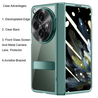 Chống nhìn trộm HD Màn hình kính phía trước Mạ bảo vệ Cear Vỏ lật bản lề cứng OPPO Find N3 FindN3 Fold 5G Giá đỡ vô hình Vỏ điện thoại bảo vệ toàn diện