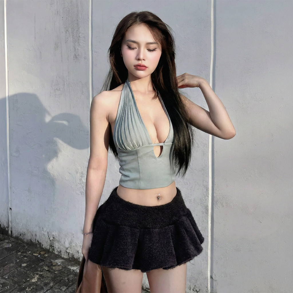 Chân Váy Nữ BABEE Dáng Ngắn Xòe Xếp Ly Lưng Bản To Chất Lông Mềm Mịn Trẻ Trung Năng Động Cá Tính