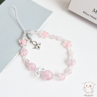 【Chamvn】Dây đeo điện thoại dễ thương cho nữ nơ mặt dây chuyền ốp điện thoại ngắn. đính hạt hình trái tim
