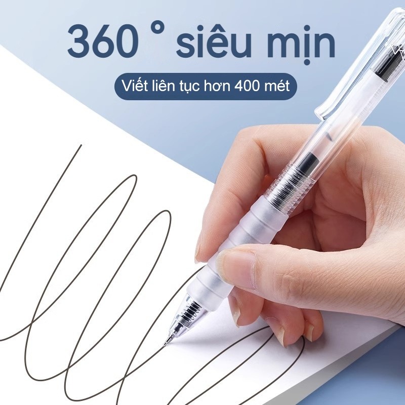 Bút bi văn phòng 0,5mm với đường nét mượt mà, không phai màu và đa dạng màu sắc: xanh dương, đen, đỏ