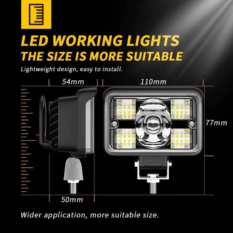 Đèn LED ô tô làm việc IP67 chống thấm ánh sáng 6500K trắng vàng dễ lắp đặt cho nhiều loại xe