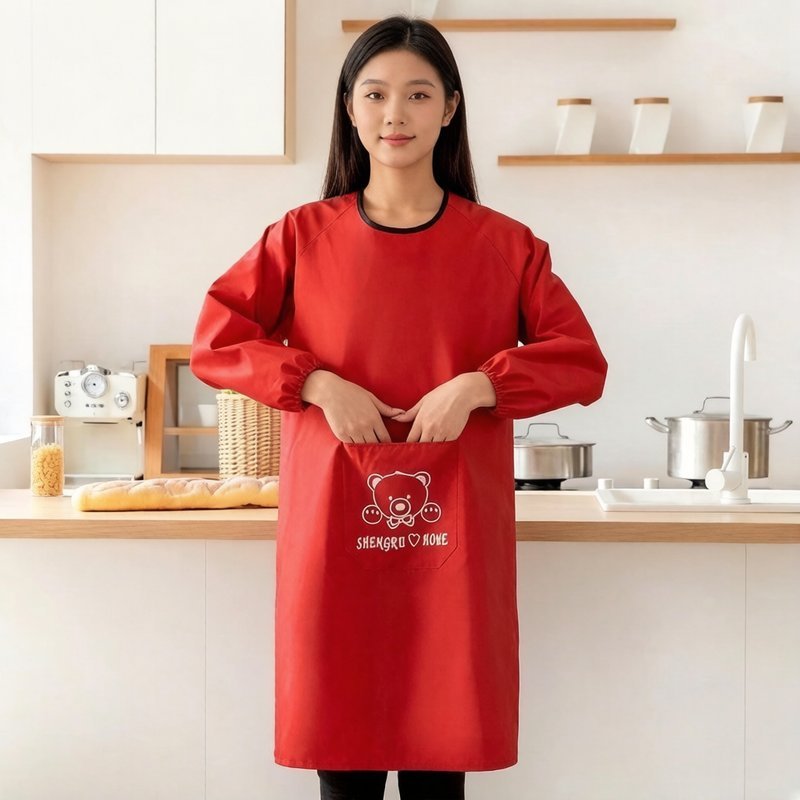 áo khoác tạp dề đảo ngược mặc chống dầu chống bẩn mềm mại thoáng khí túi lớn tiện lợi cho nấu ăn