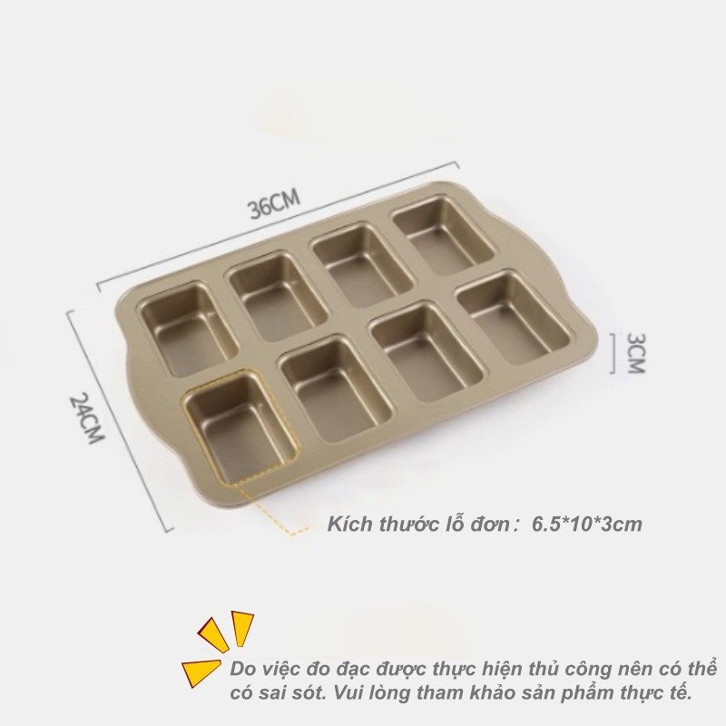 Khuôn Nướng 8 Ô Thép Carbon Cao Cấp Lớp Chống Dính Tốt Dẫn Nhiệt Đều Chống Biến Dạng Cho Bánh Mì Mini Bánh Bông Lan