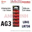 10Pin AG3 Camelion Alkaline 1.5V 392 LR41 LR736 Pin nút áo lắp đèn led, đồ chơi, đèn lazer, nhiệt kế