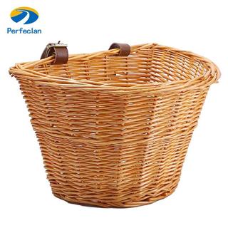 Giỏ xe đạp retro handmade, túi wicker với phụ kiện bảo quản có dây da