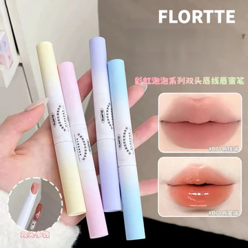 FLORTTE Lip Liner Rainbow Bubble Series Double-Ended Lip Liner Và Lip Gloss Pen Non Stick Cup Lip Liner