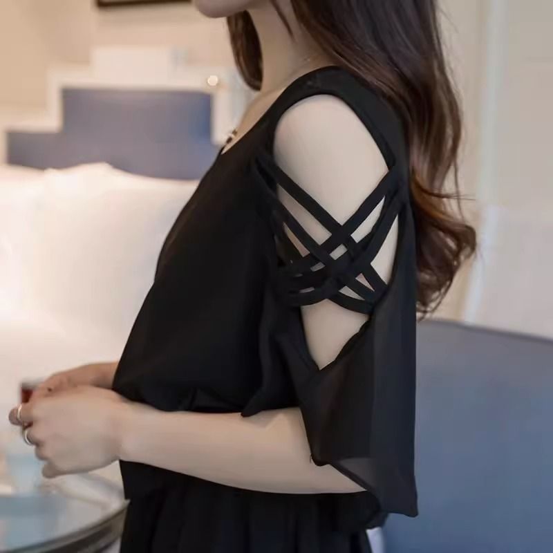 Đầm Chiffon Mùa Hè Cắt Eo,Kích Cỡ Lớn Thời Trang Nữ Thời Thượng Giảm Tuổi, Đa Năng