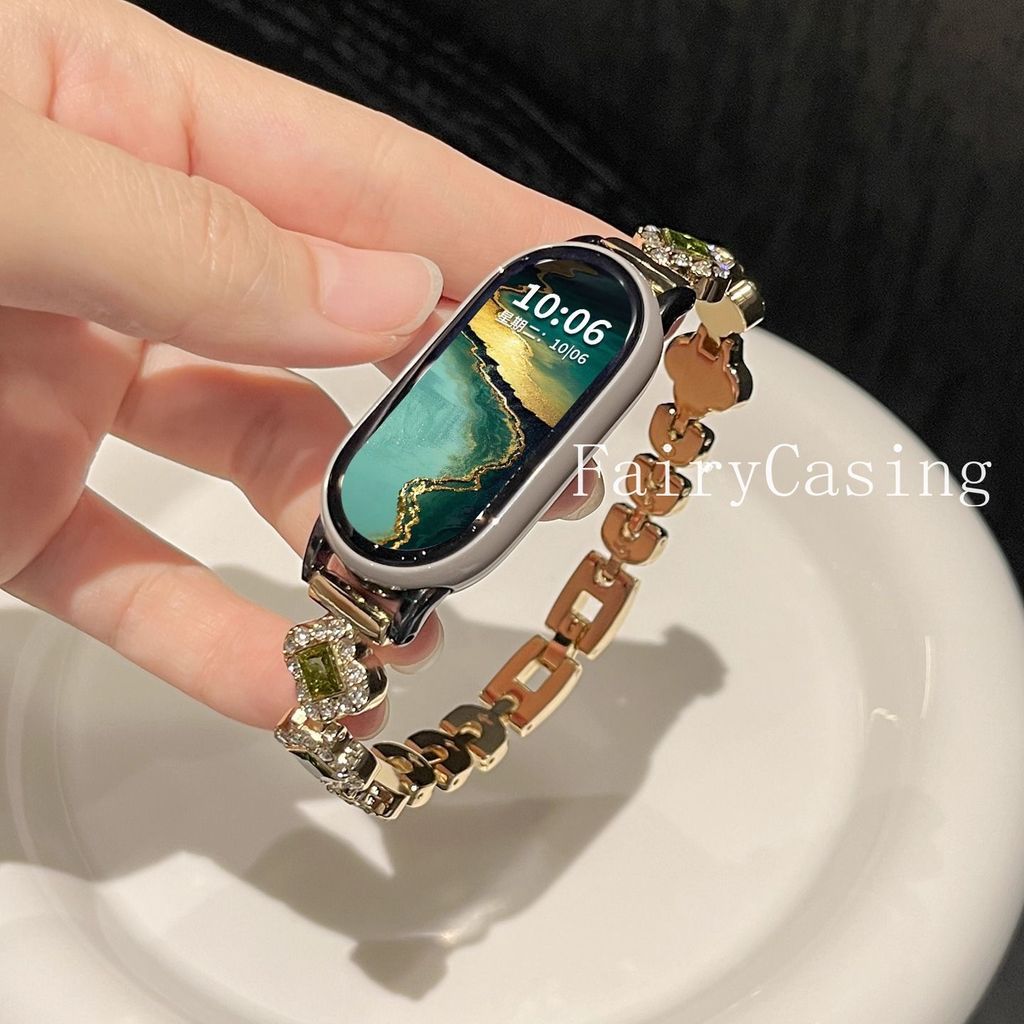Kim Cương Dây Kim Loại Cho Xiaomi Mi Band 10 9 8 7 6 5 4 3 Trang Sức Vòng Tay Dây Đeo Cho Mi Band 8 9 Pro Thay Thế Dây Đeo Tay