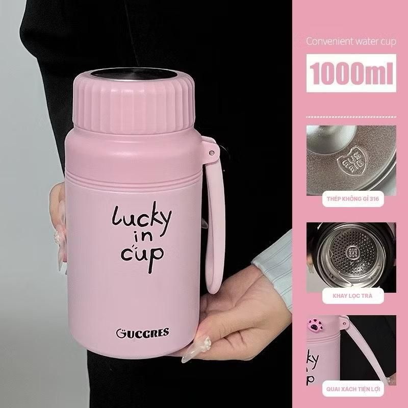 [ Kèm Sticker ] Bình giữ nhiệt siêu xᶖnh, nắp vặn dung tích 1000ml Có lưới lọc trà Lõi inox 316  . C87 SHOP
