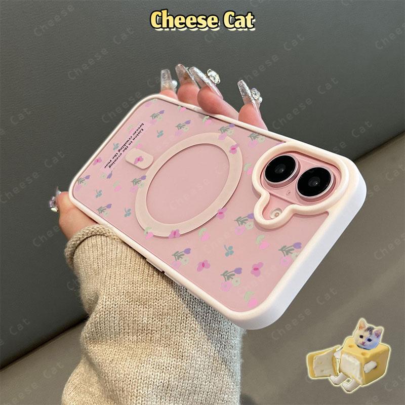hoa Ốp điện thoại từ tính cho iPhone 11 12 13 14 15 16 17 Pro Max 7 Plus XR Xs Max Vỏ điện thoại màu hồng