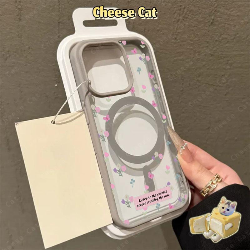 hoa Ốp điện thoại từ tính cho iPhone 11 12 13 14 15 16 17 Pro Max 7 Plus XR Xs Max Vỏ điện thoại màu hồng