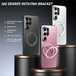 Ốp điện thoại mờ mạ điện cho Samsung S26 S25 S24 S23 Ultra / plus Giá đỡ xoay Vỏ bảo vệ từ tính Khung ống kính kim loại Vỏ chống rơi