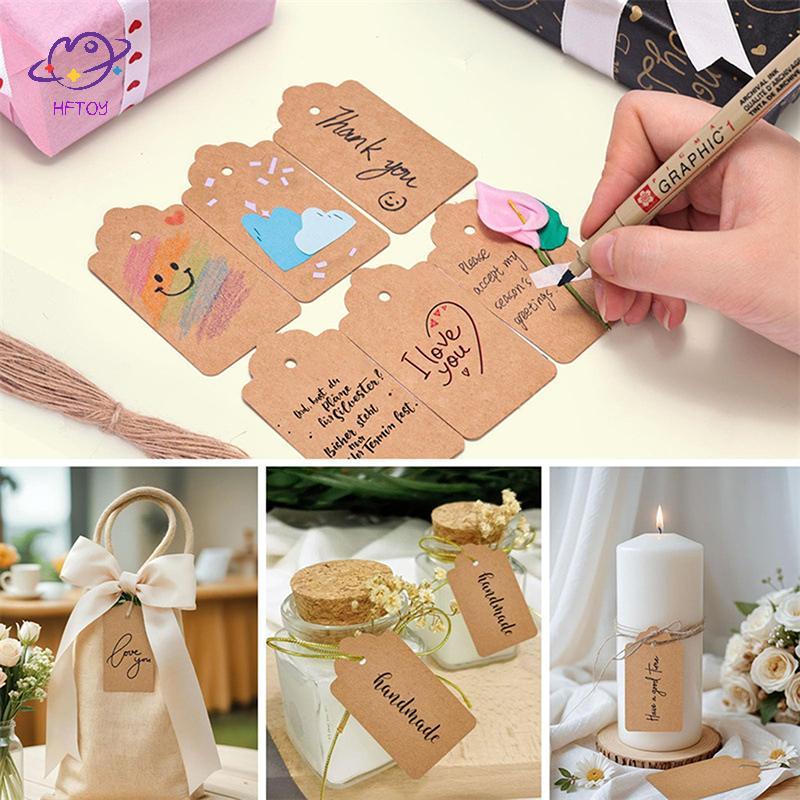 Thẻ treo giấy Kraft HFTOY có dây – Thẻ quà tặng được làm thủ công bằng tình yêu, Nhãn may mặc, Thẻ treo màn hình bánh quy kẹo ~