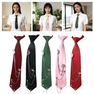 Yoo Đồng Phục Punk Dây Buộc Cho Nữ Sinh Cao Cấp Đồng Phục Preepy Nhìn Có Thể Điều Chỉnh Dây Buộc Cổ Với Dây Xích Kim Loại