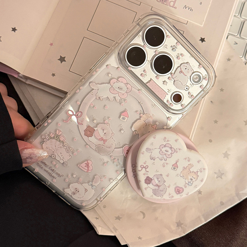 Giá đỡ từ tính Cat Garden Side Love Heart Vỏ điện thoại mềm cho iPhone 17 Pro Max 16 15 14 13 Vỏ bảo vệ chống sốc