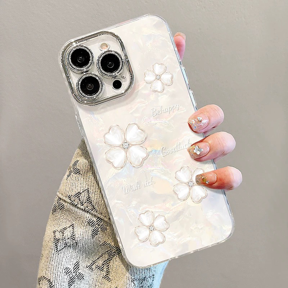 Ốp Điện Thoại Họa Tiết Vỏ Hoa + Dây Xích Cho iPhone 17 Pro Max 16 Plus 15 14 13 12 11 Vỏ Bảo Vệ Chống Sốc