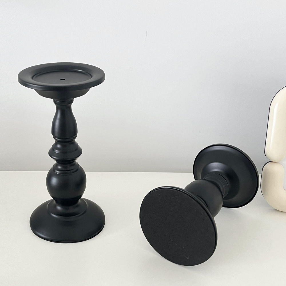 Chân nến cột La Mã phong cách retro, giá đỡ nến thủy tinh đen sang trọng, decor bàn tiệc đám cưới, trang trí nhà cao cấp