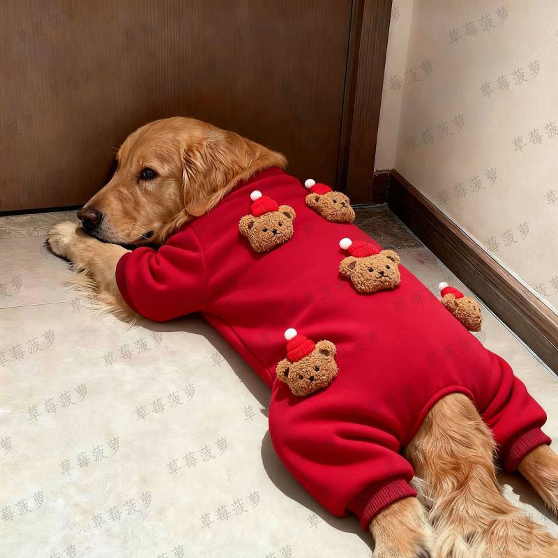 【Ready Stock】 Dog Clothes Autumn and Winter New Year Red Three-Dimensional Bear Four-Legged Pet Clothing Large Dog Golden Retriever Samoyed Super Expensive Labrador c8w4