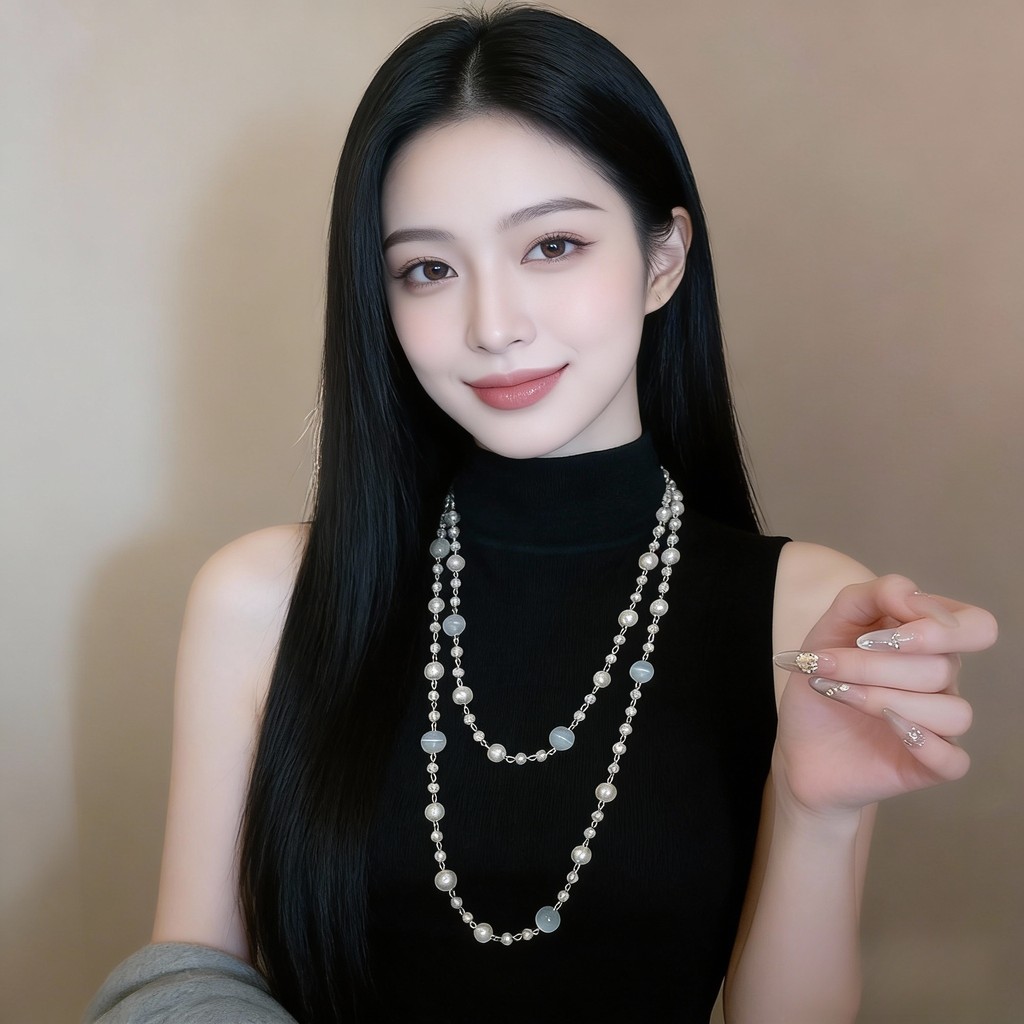 Vòng cổ ngọc trai thủy tinh & mắt mèo giả nhiều lớp sang trọng dành cho nữ: Chất liệu phối màu mềm, Trang sức thời trang nhẹ nhàng để giải trí và các dịp hàng ngày