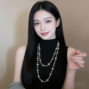 Vòng cổ ngọc trai thủy tinh & mắt mèo giả nhiều lớp sang trọng dành cho nữ: Chất liệu phối màu mềm, Trang sức thời trang nhẹ nhàng để giải trí và các dịp hàng ngày