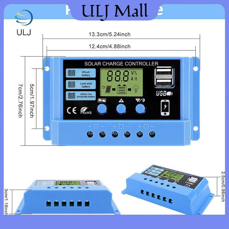 Bộ điều khiển sạc năng lượng mặt trời ULJ 30A 20A 10A 12V Bảng điều khiển năng lượng mặt trời tự động Bộ điều khiển LCD PV cho pin chì, USB kép.