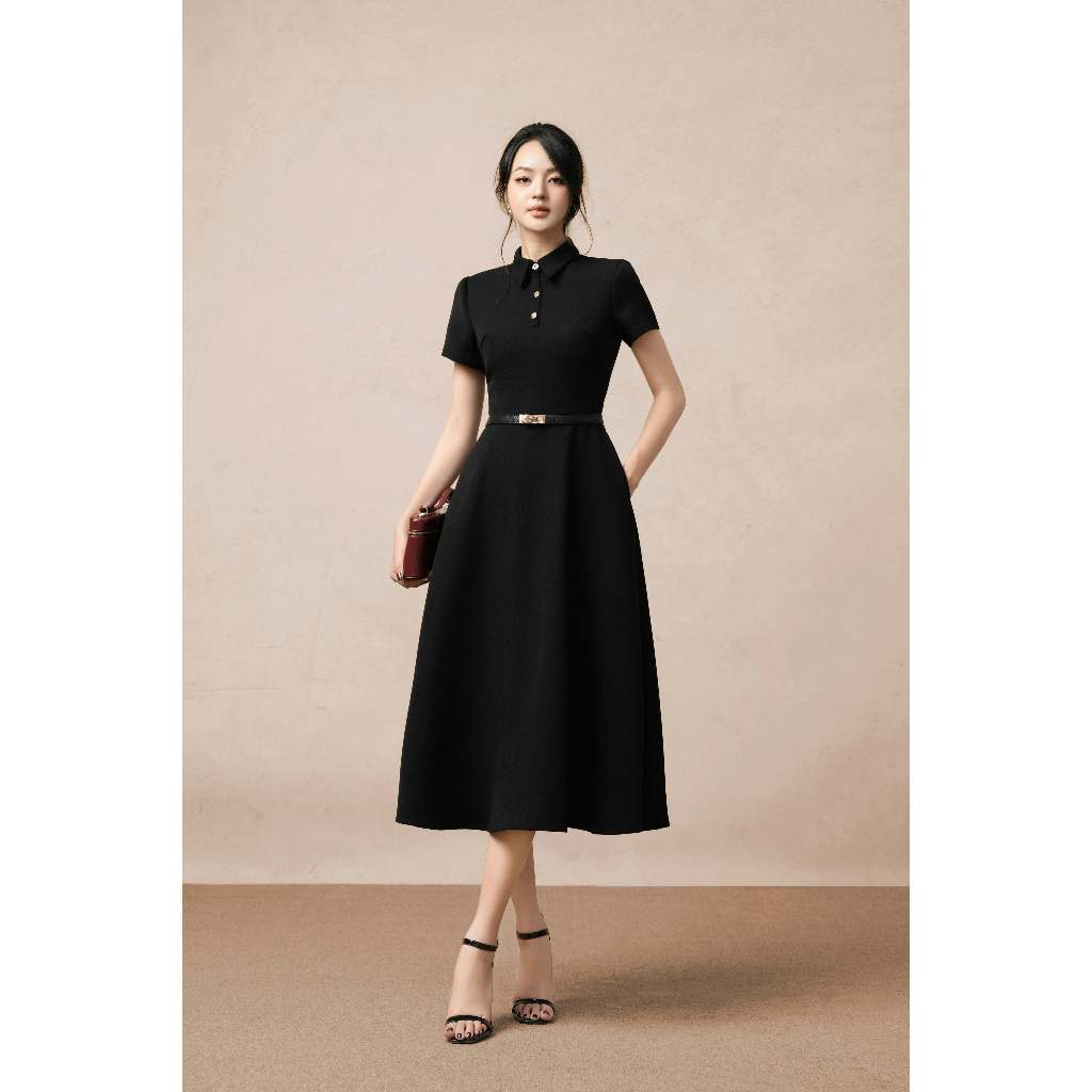 Đầm cổ sơ mi ELLA DORA  thiết kế sang trọng thanh lịch 3 màu ĐỎ/ĐEN/BE [D251]