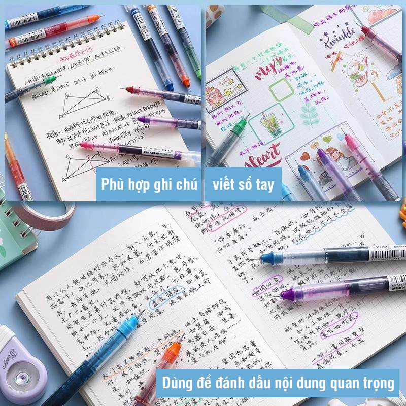 Set bút gel màu 0.5mm nét viết mượt, màu sắc sinh động, phù hợp học sinh và người làm bullet journal