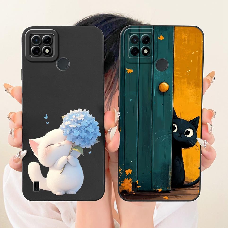 Mèo Trung Quốc Loogn Rồng Hoạt Hình Tranh Vỏ Cho Realme C21 C 21 Ốp Điện Thoại Silicon Mờ Mềm Trên Realme RMX3201