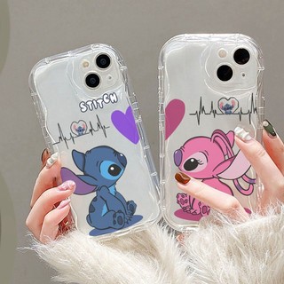 Ốp điện thoại Stitch Angel Couple Love Wave Cho Samsung Galaxy S25 Ultra S25 Plus S25 FE A17 M17 A07 A32 A37 A57 A16 A06 Vỏ Sóng 3D Ốp điện thoại Mềm