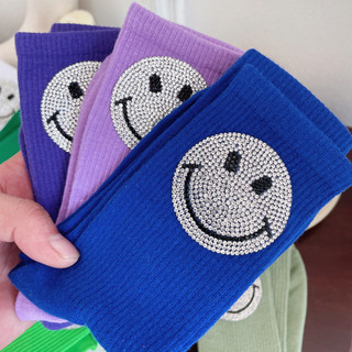 [Tất nữ oklife] Tất Cotton kim cương giả thời trang phiên bản Hàn Quốc Tất nữ ống giữa kim cương sáng đầy màu sắc ins Hợp thời trang Thu đông Trang phục ngoài thể thao