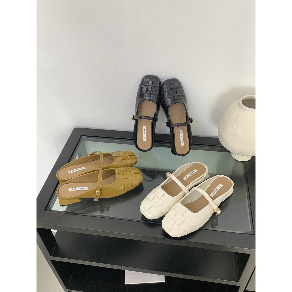 TT Phong Cách Hàn Quốc Mũi Vuông Mary Jane Giày Nữ Bên Trong Gót Dày Slip-On Phù Hợp Với