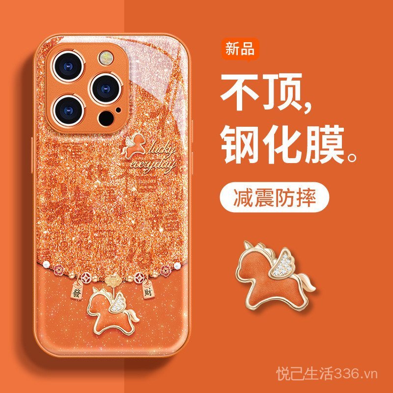 Thích hợp cho iPhone17 Ốp điện thoại mate80promax Năm mới 16 Fortune Pony Dây buộc 14 Cô gái giá trị cao 15