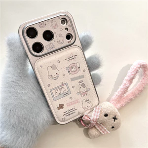 Ốp điện thoại chất liệu TPU + PU họa tiết thỏ cho iPhone 17 Pro max 16 Pro Rabbit