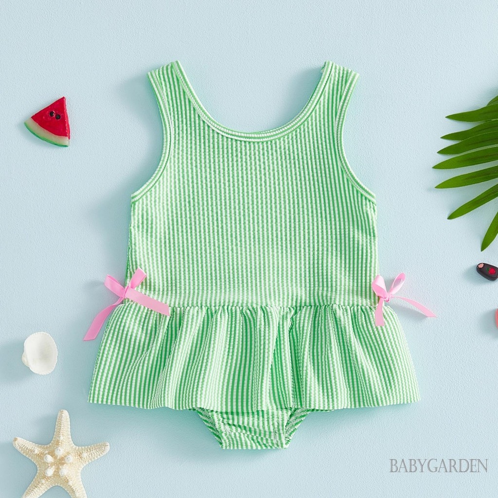 6M-5y Trẻ Em BabyGirl Đồ Bơi Sọc Dễ Thương In Váy Không Tay Bộ Đồ Tắm Đồ Bơi Cho Bé