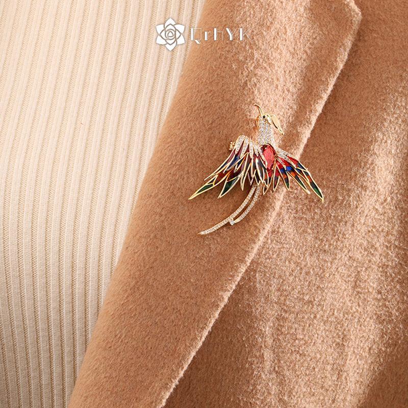 QrhYK Pha Lê Men Phượng Hoàng Chim Thổ Cẩm Động Vật Pin Dành Cho Nữ 5 Màu Men Bay Làm Đẹp Chim Đảng Văn Phòng Cài Áo Quà Tặng Mới