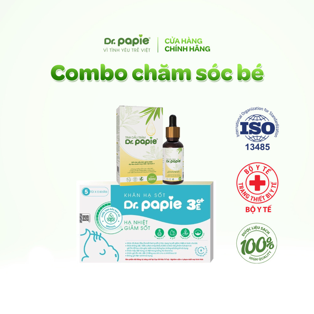 Combo Giữ Ấm Cơ Thể Khi Nằm Điều Hoà Phòng Cảm Cúm Cảm Mạo, Giảm Sốt Ốm Ngăn Ngừa Co Giật Dr.Papie
