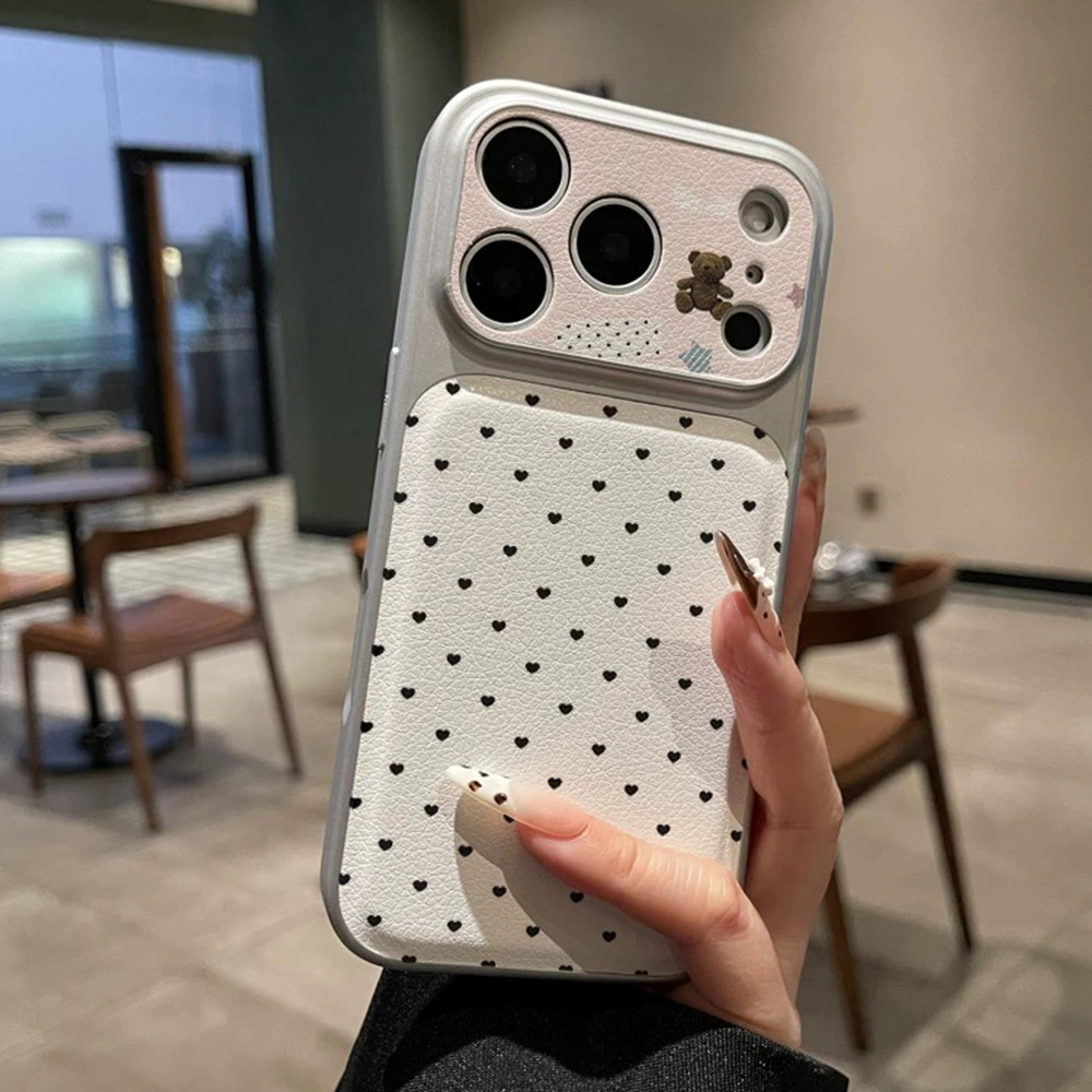 Ốp điện thoại da mạ hình trái tim tình yêu cho iPhone 17 Pro Max 16 15 14 Vỏ bảo vệ chống sốc