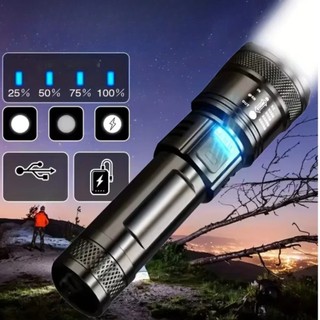 Đèn Pin LED Siêu Sáng, Chế Độ Zoom và Sạc Dự Phòng, Phù Hợp Cho Cắm Trại, Du Lịch và Thám Hiểm