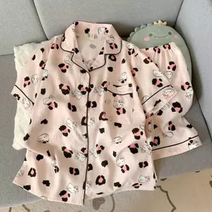Hàng có sẵn Bộ đồ ngủ Cotton đám mây dành cho nữ Quần Short ngắn tay gấu phong cách mỏng bé gái Hoạt hình dễ thương có thể mặc bên ngoài Bộ đồ mặc nhà